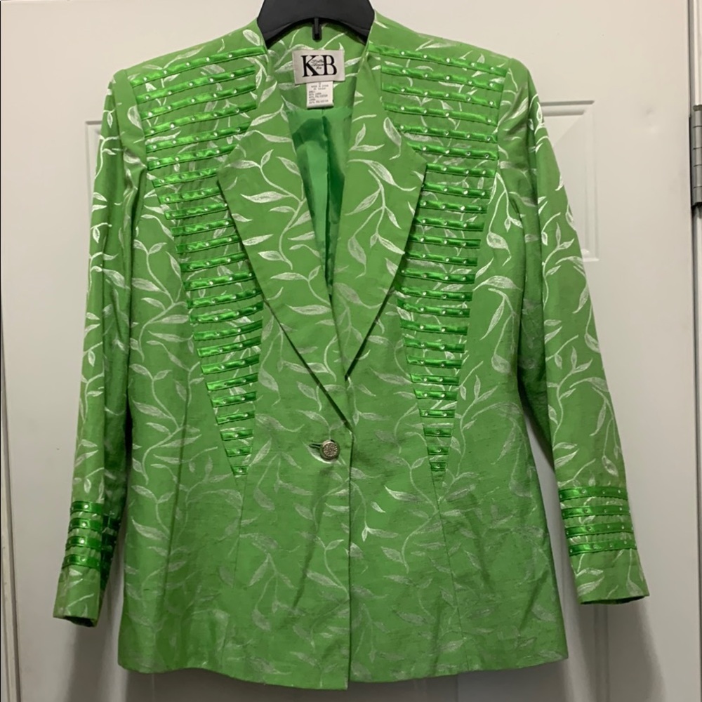 KB Linen Blend Green & Silver Performance Style Blazer Jacket Size 12
